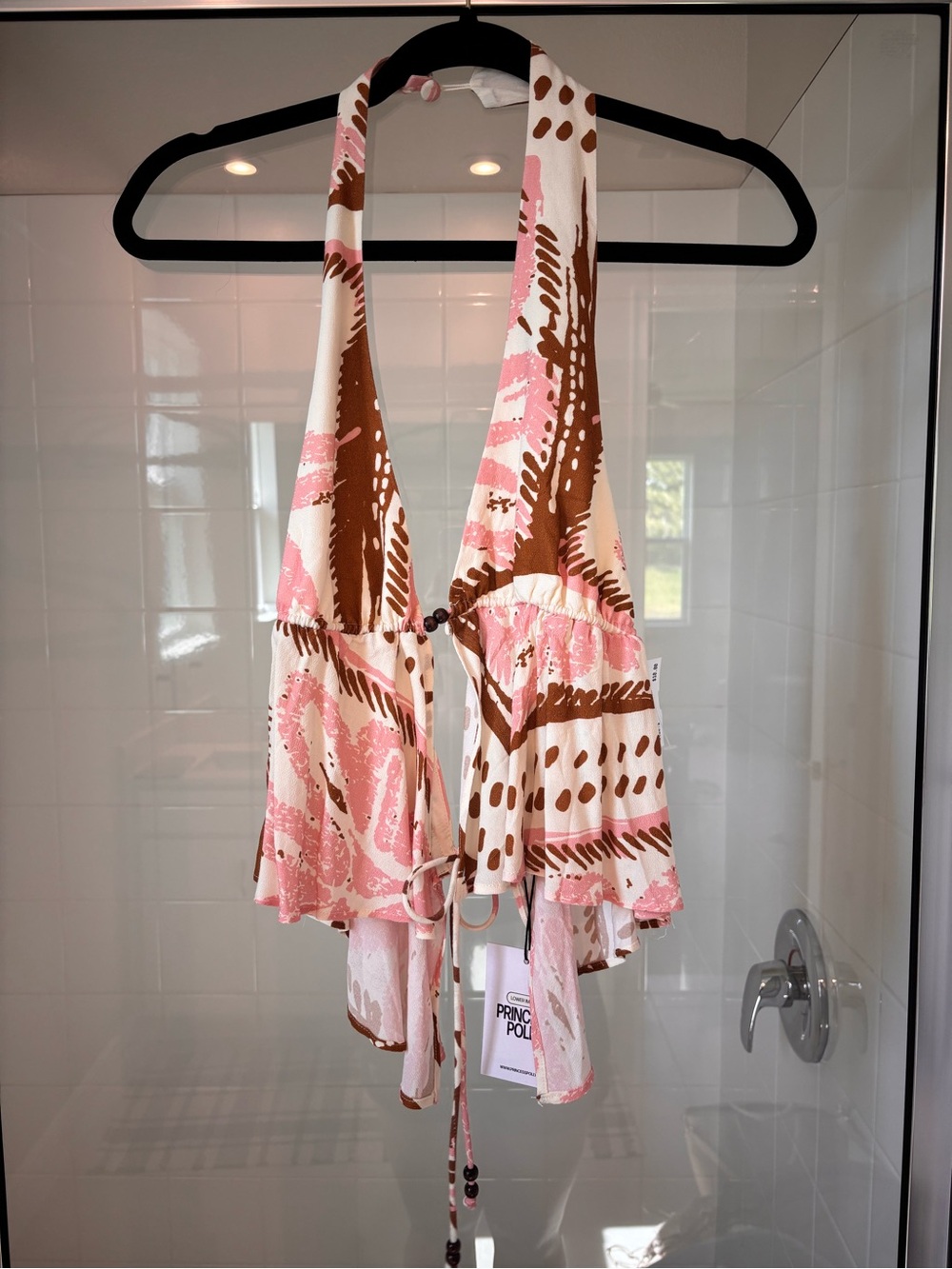 Princess Polly Pink & Brown Patterned Halter Top